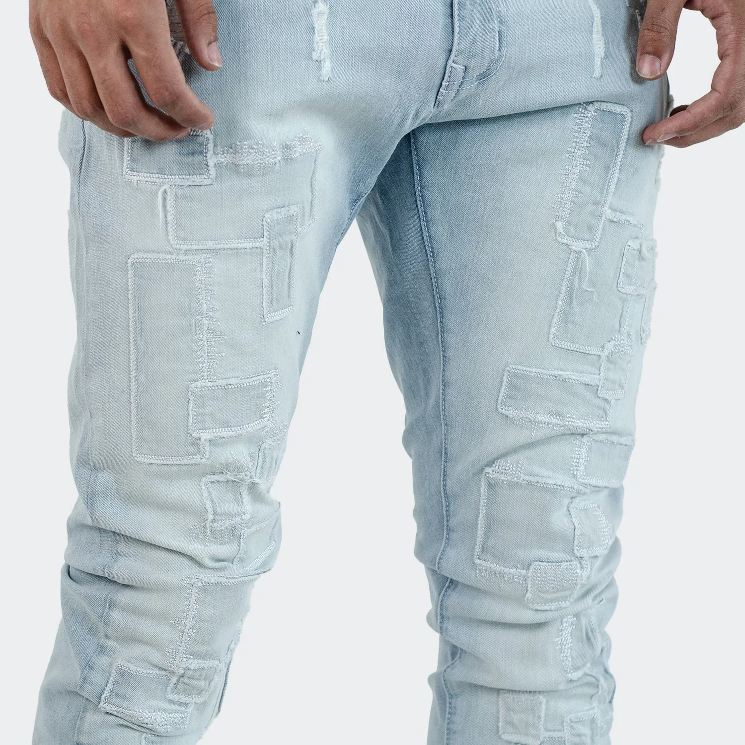 Men's TWO MILL TWENTY "Humboldt" Slim Fit Stitched Denim Jeans Light Wash