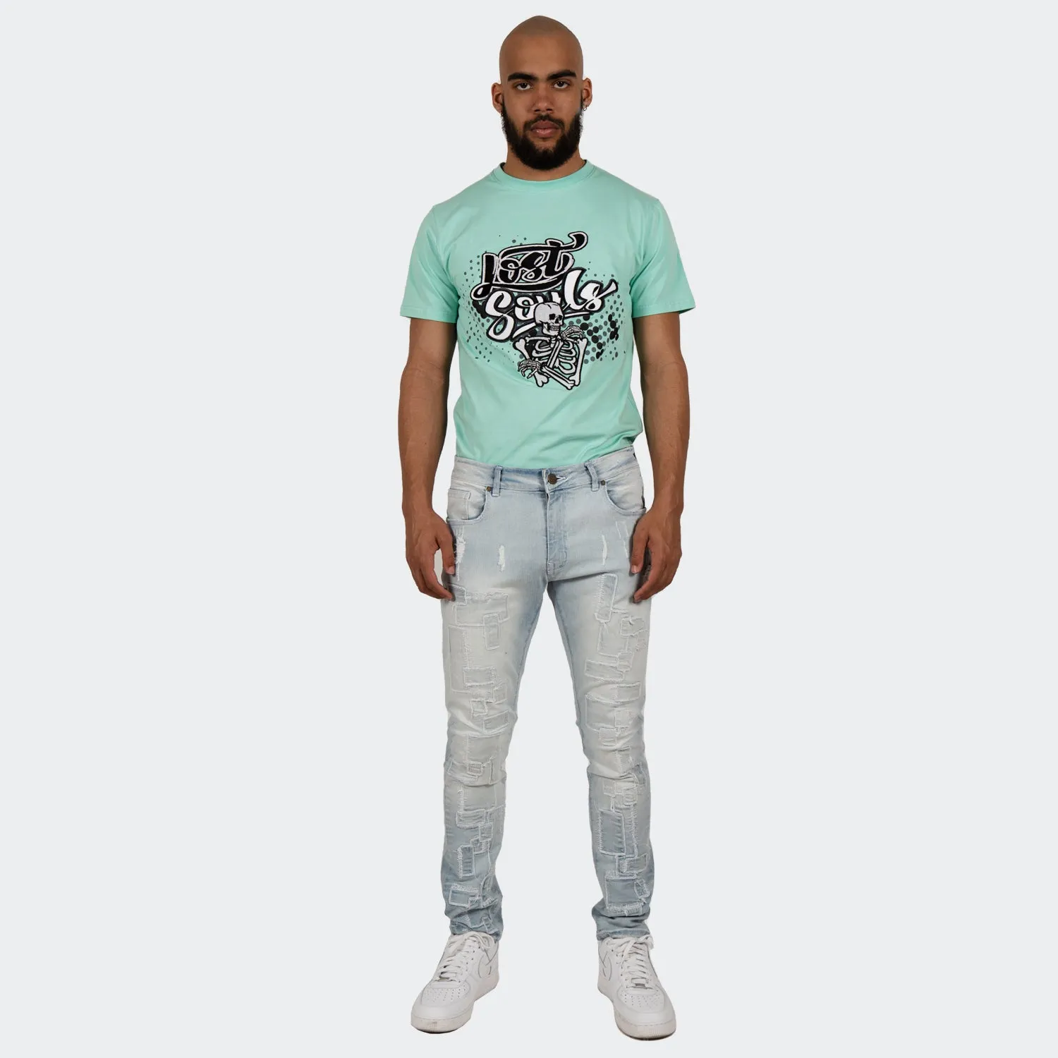 Men's TWO MILL TWENTY "Humboldt" Slim Fit Stitched Denim Jeans Light Wash