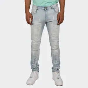Men's TWO MILL TWENTY "Humboldt" Slim Fit Stitched Denim Jeans Light Wash
