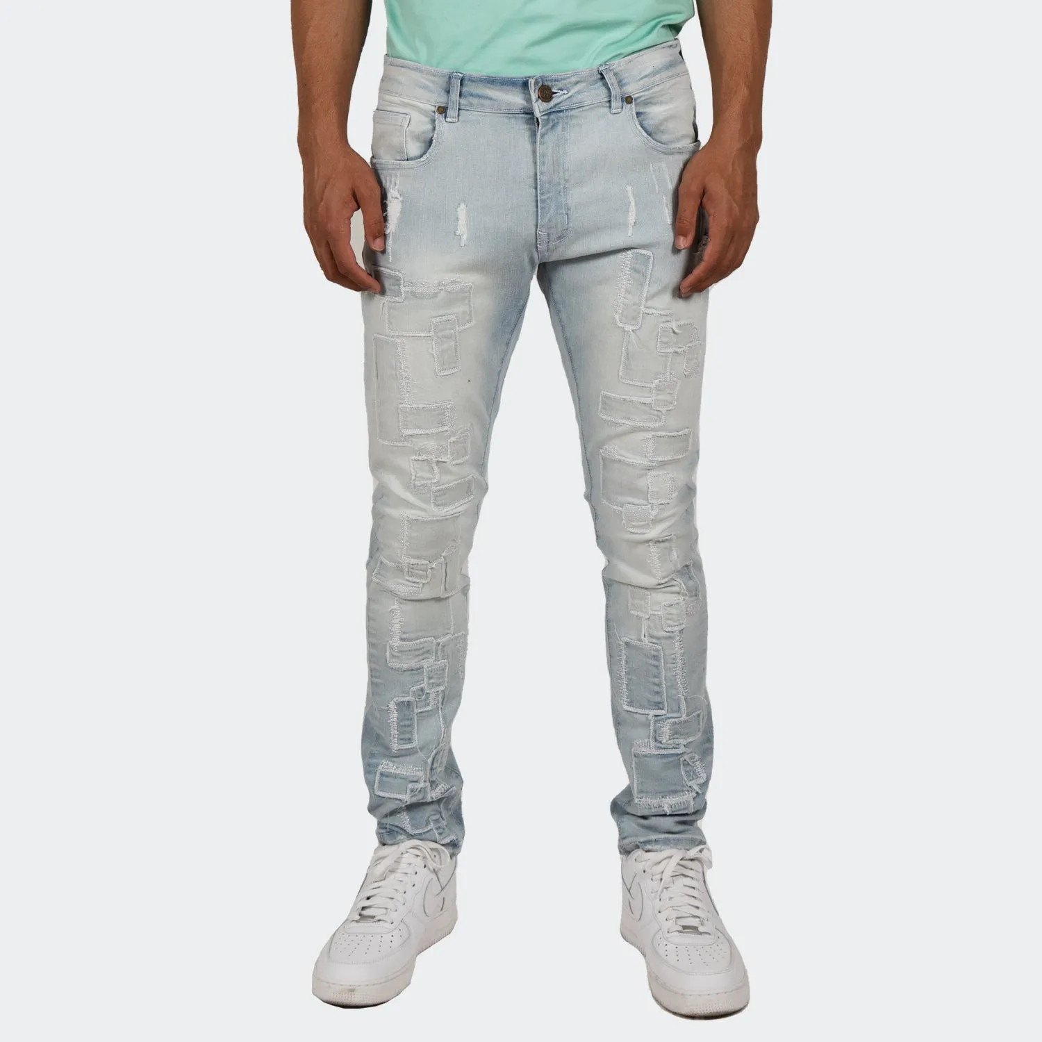 Men's TWO MILL TWENTY "Humboldt" Slim Fit Stitched Denim Jeans Light Wash