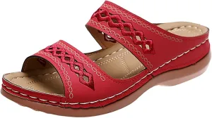 Mmoneyake Orthopedic Sandals for Women Summer Slip On Beach Sandals Casual Vintage Flats Embroidered Slippers Slip On Sandal Summer Arch Support Slippers Walking Shoes