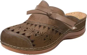 Mmoneyake Women's Garden Clogs Mules Shoes Quick Drying Sandals Summer Anti-Skid Beach Shoes Width Wedge Sandals Hollow Out Closed Toe Slip On Slippers Arch Support Outdoor Beach Slippers