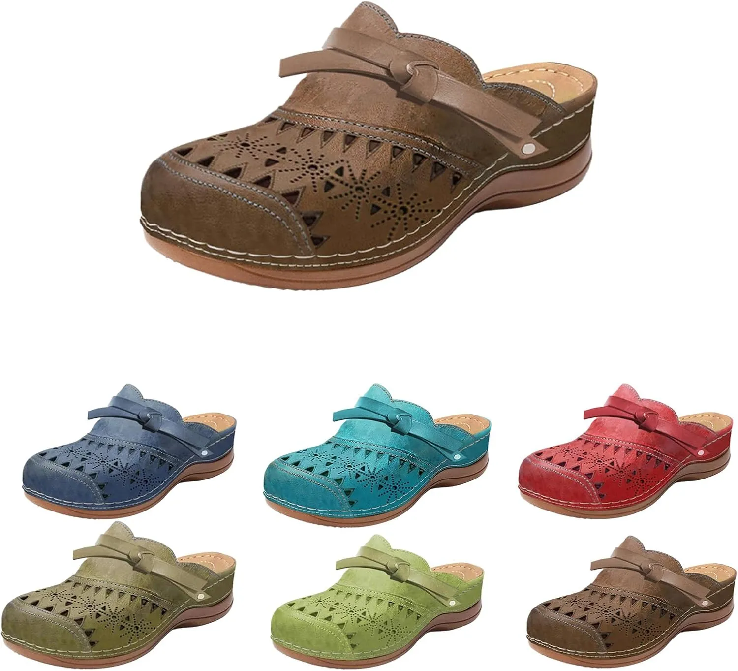 Mmoneyake Women's Garden Clogs Mules Shoes Quick Drying Sandals Summer Anti-Skid Beach Shoes Width Wedge Sandals Hollow Out Closed Toe Slip On Slippers Arch Support Outdoor Beach Slippers