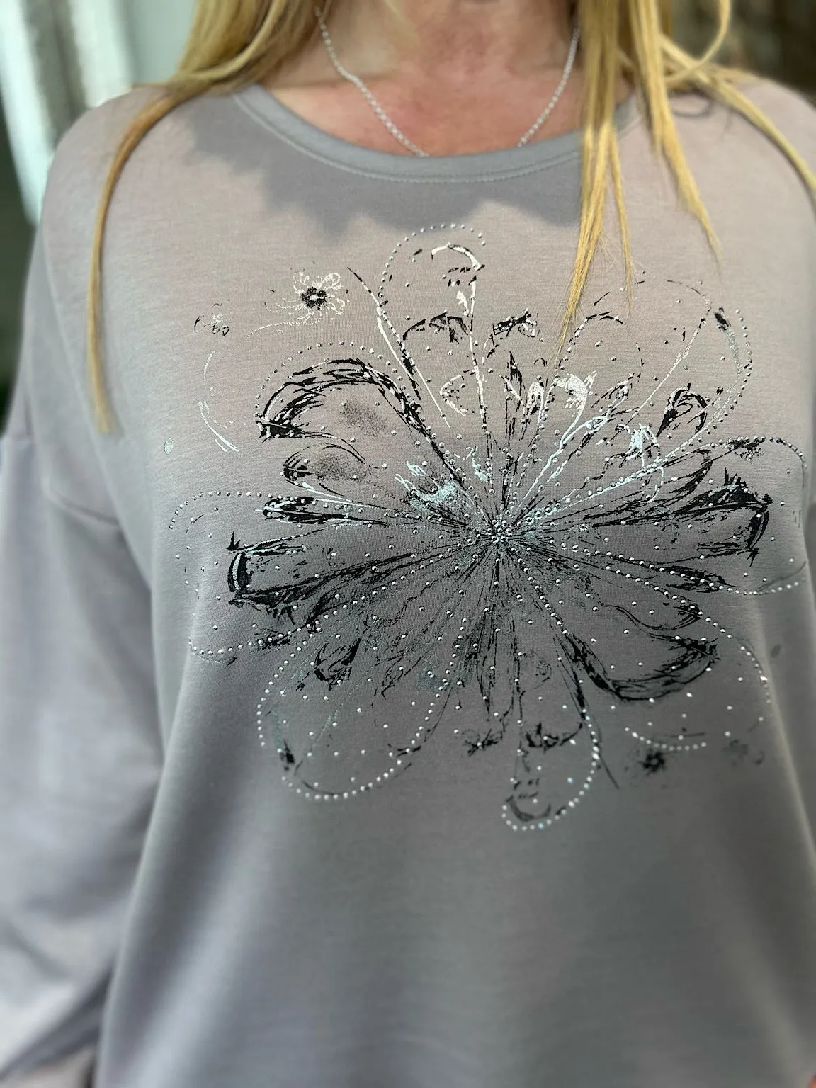 Mocha Diamante Flower Sweat Top Elsie