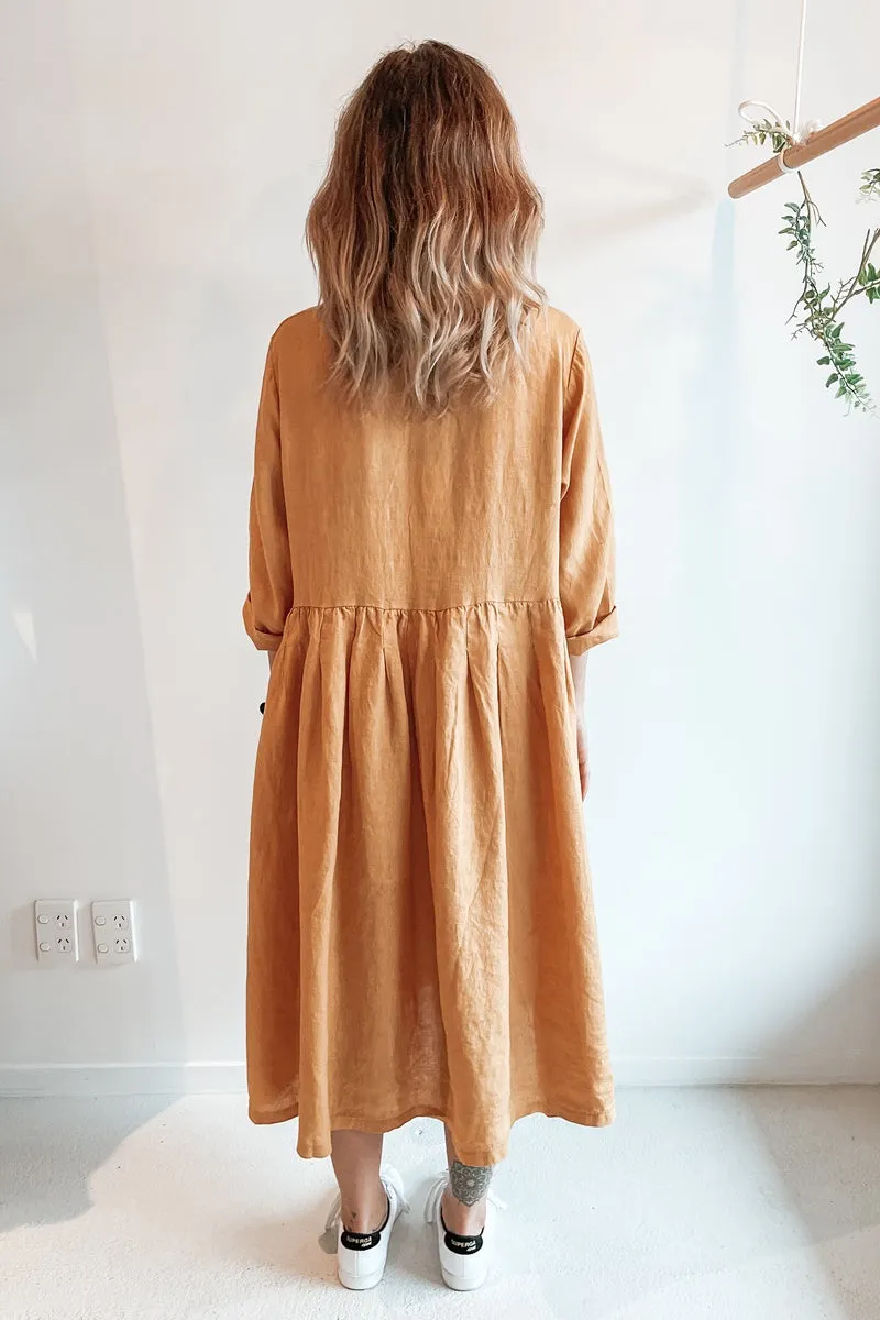 Montaigne Paris - Baggy Linen Dress - Mustard
