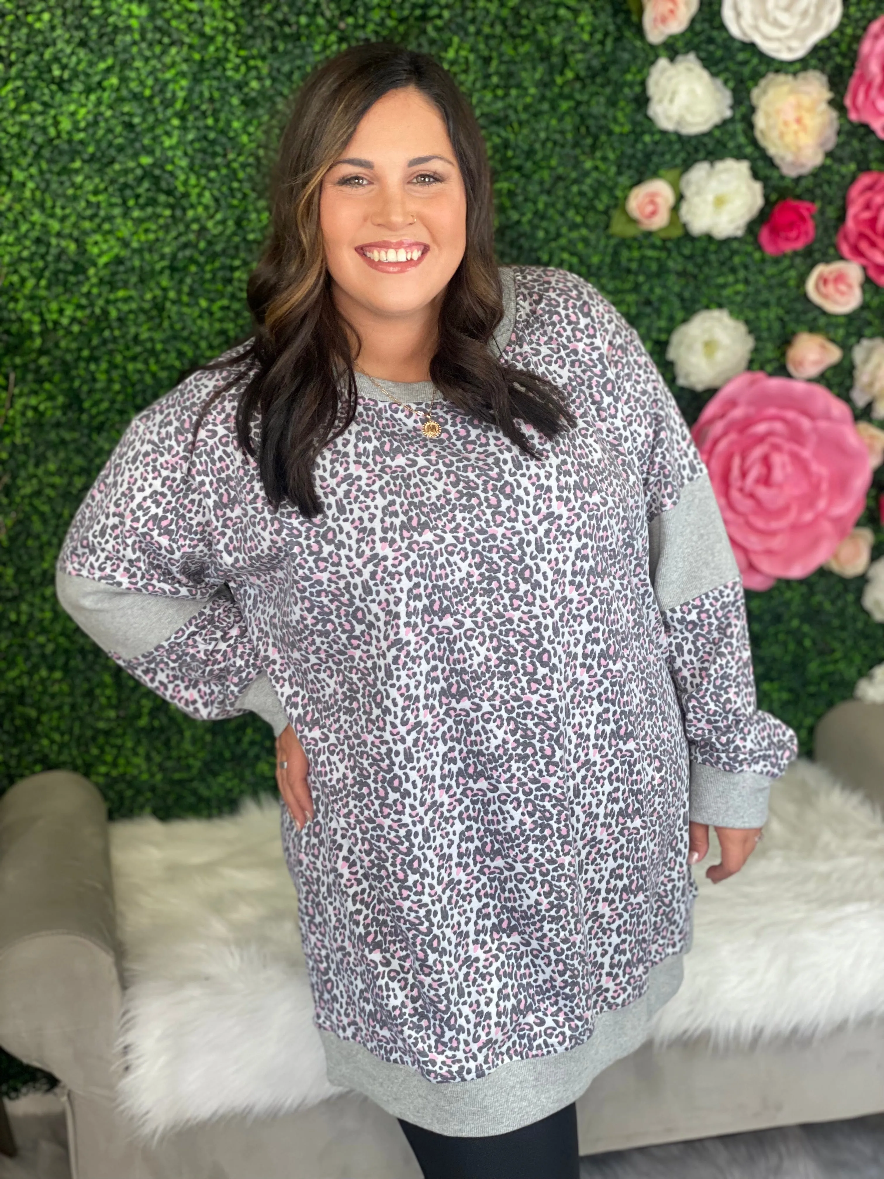 Nena Lush Leopard Contrast Long Sleeve Top