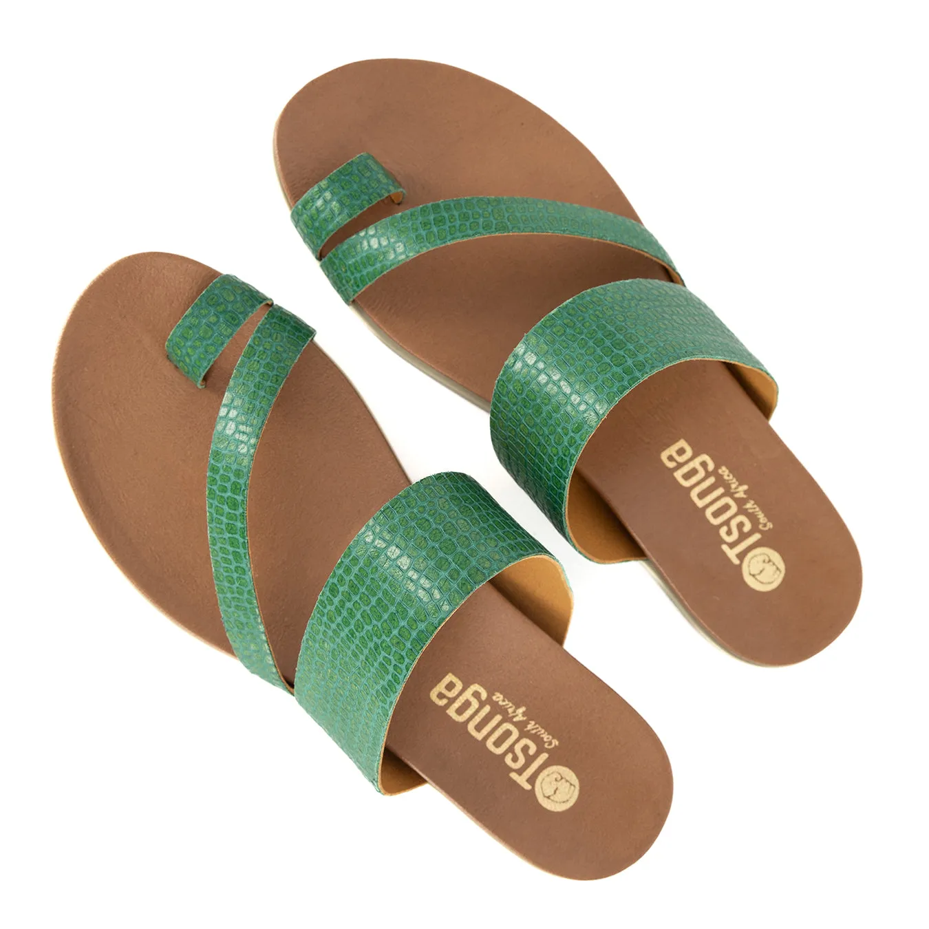 Ningizimu : Ladies Leather Sandal in Golf Coco Lux