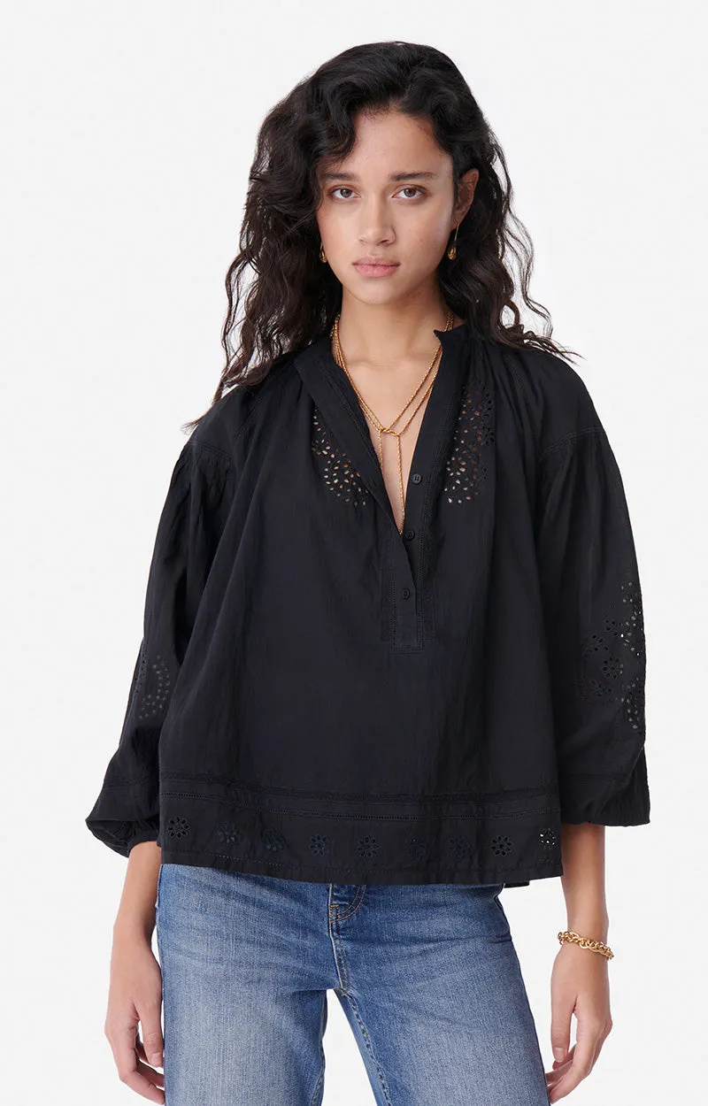 Nipoa Broderie Anglaise Black Blouse