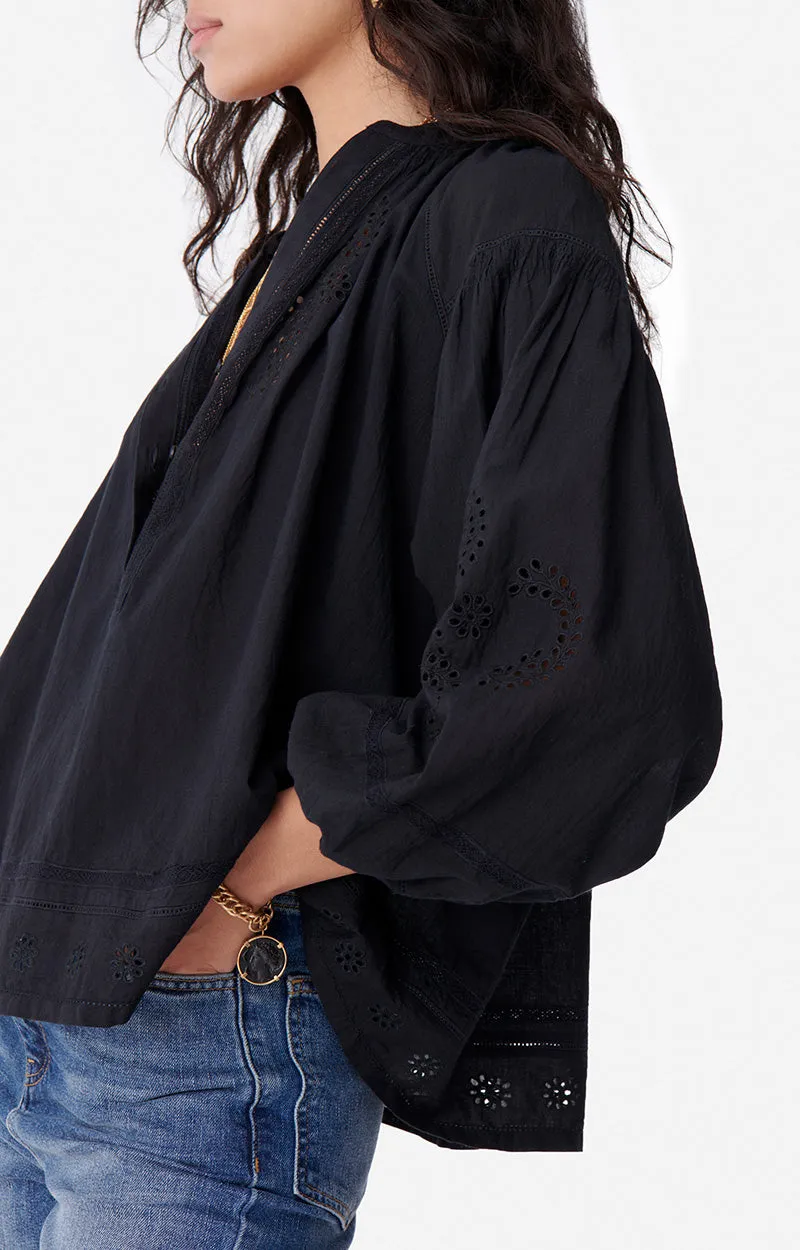 Nipoa Broderie Anglaise Black Blouse