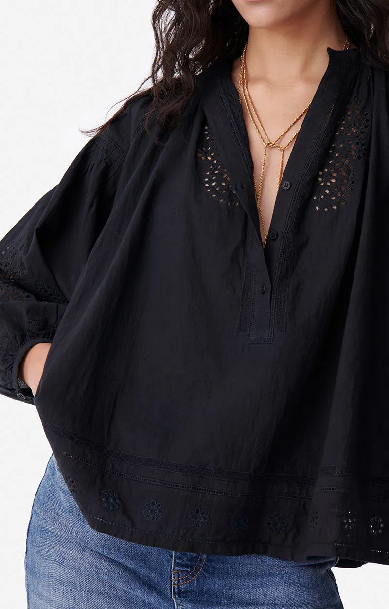 Nipoa Broderie Anglaise Black Blouse