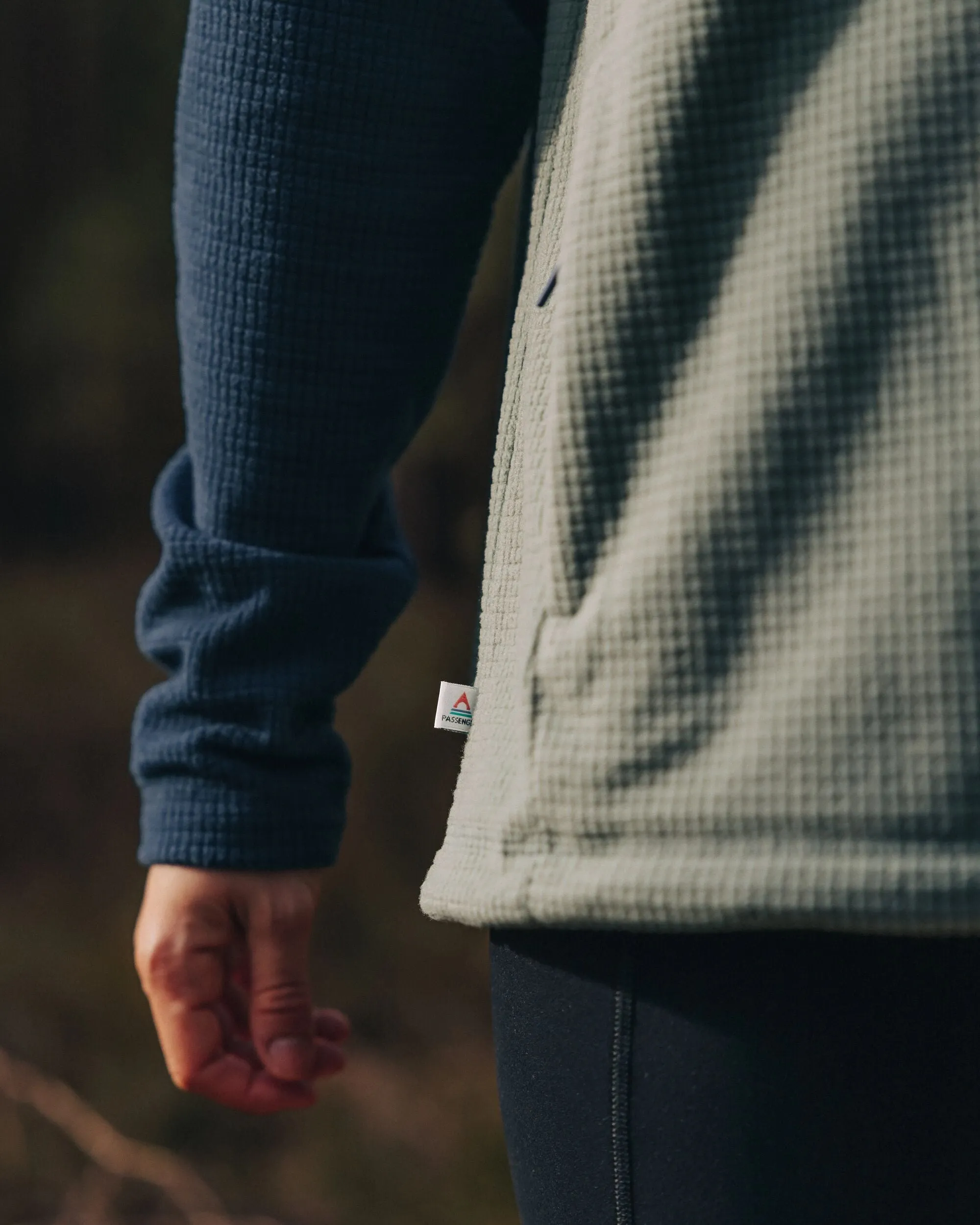 Off Trail Recycled Grid Polar Fleece - Pistachio/Dark Denim