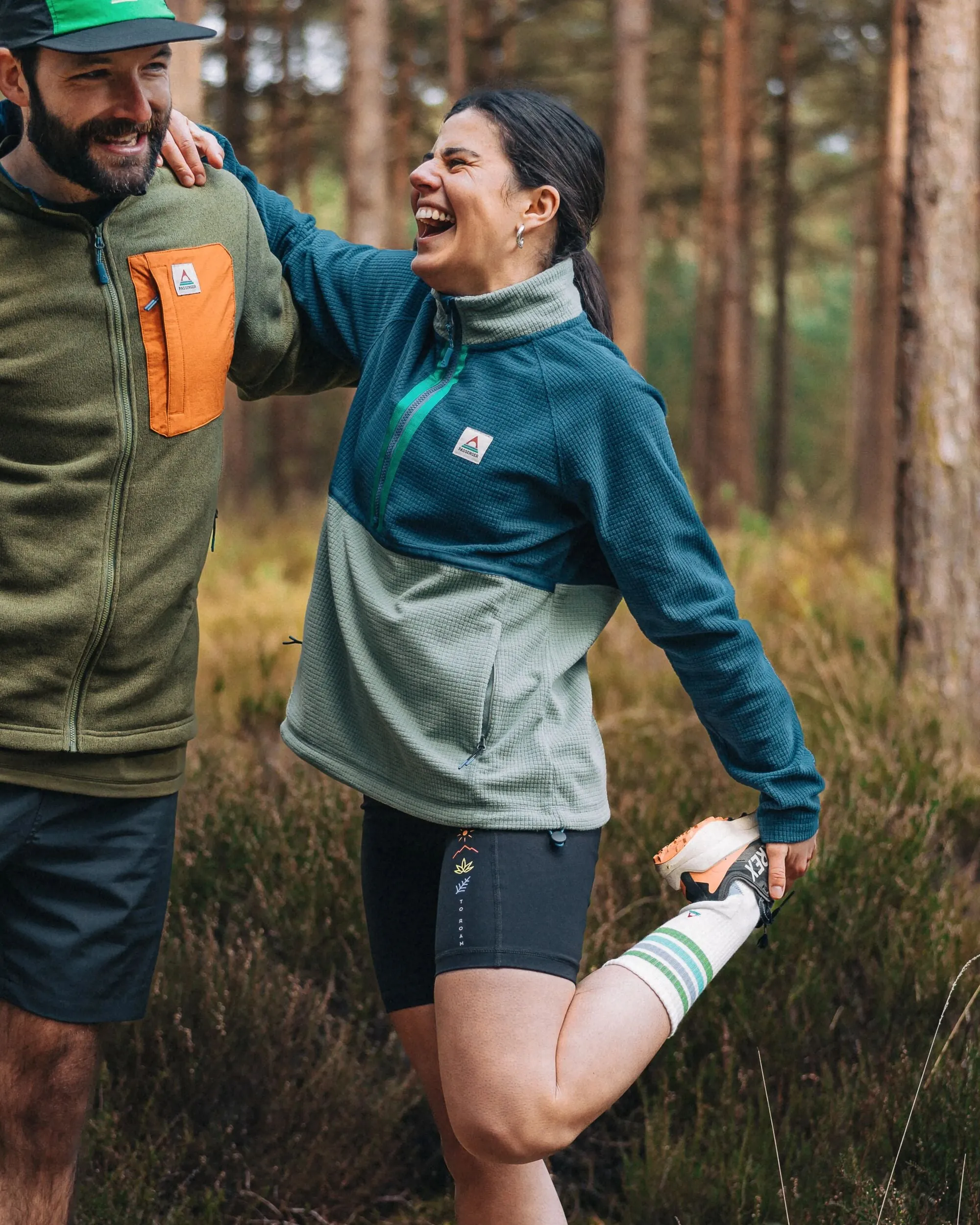 Off Trail Recycled Grid Polar Fleece - Pistachio/Dark Denim