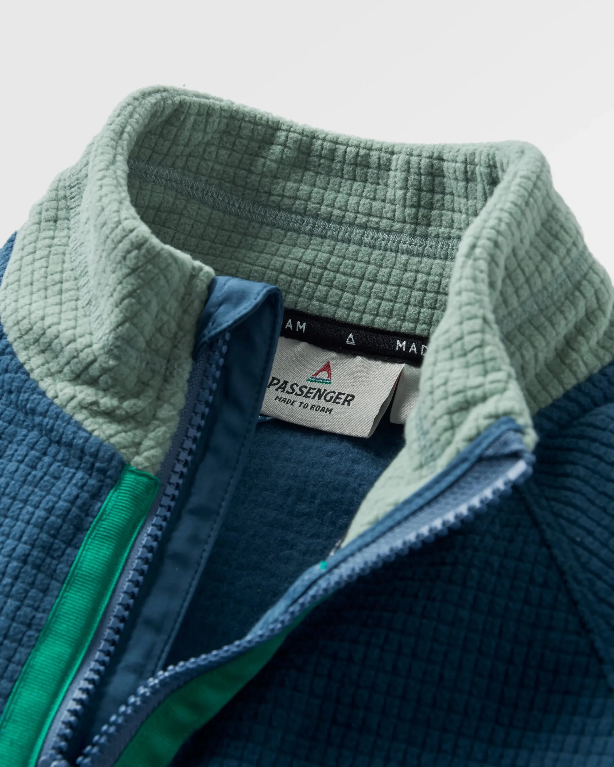 Off Trail Recycled Grid Polar Fleece - Pistachio/Dark Denim