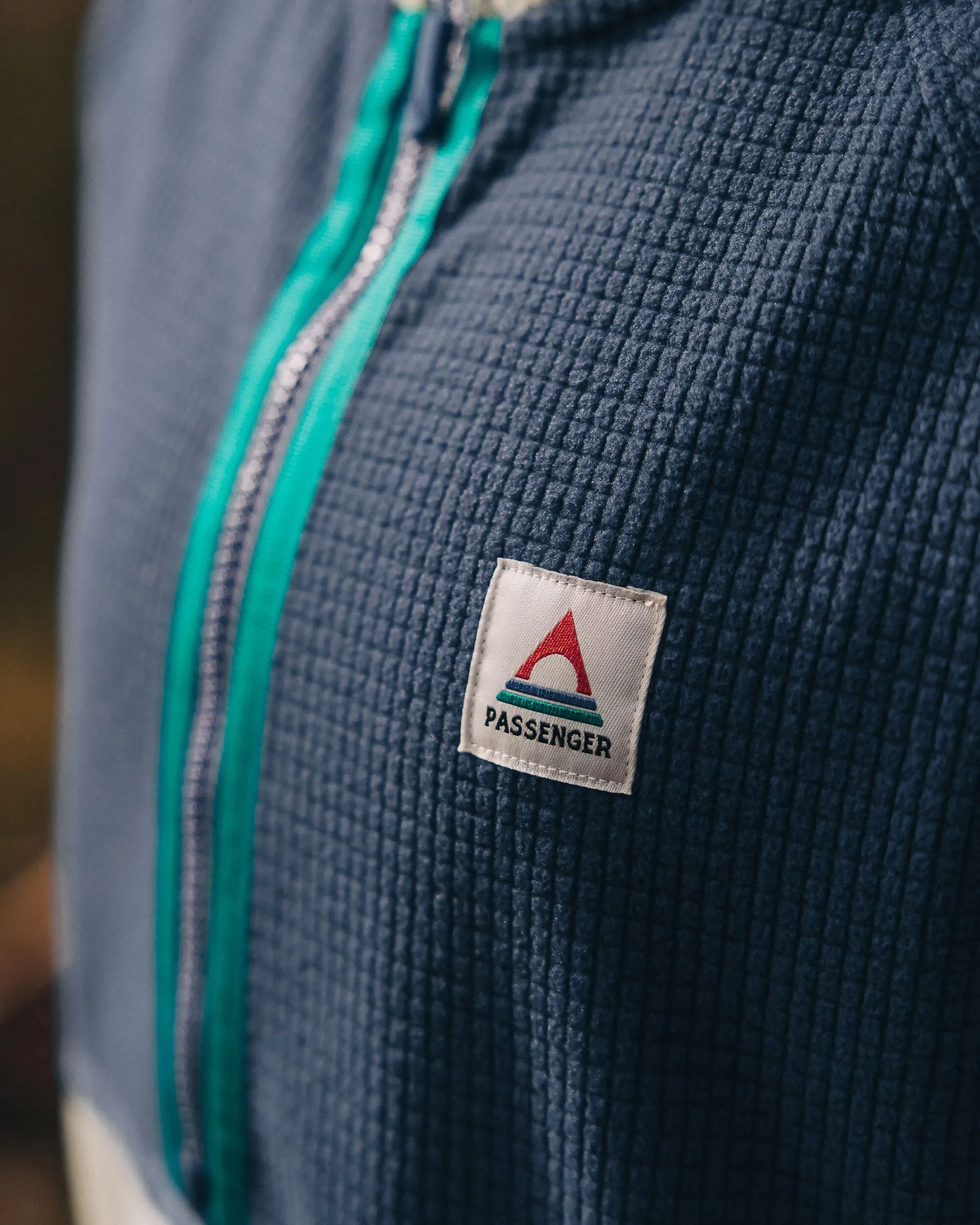 Off Trail Recycled Grid Polar Fleece - Pistachio/Dark Denim