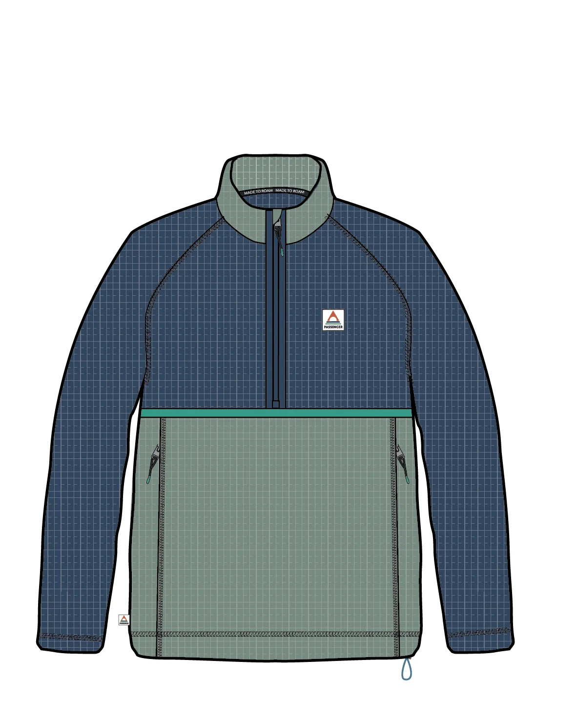 Off Trail Recycled Grid Polar Fleece - Pistachio/Dark Denim
