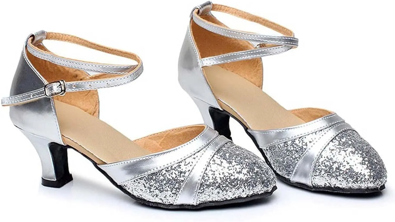 oiangi Womens Glitter Latin Dance Shoes Fashion Sequins Ballroom Salsa Tango Professional Performance Practice Dancing Shoes Trendy Ankle Straps Buckle Sandals