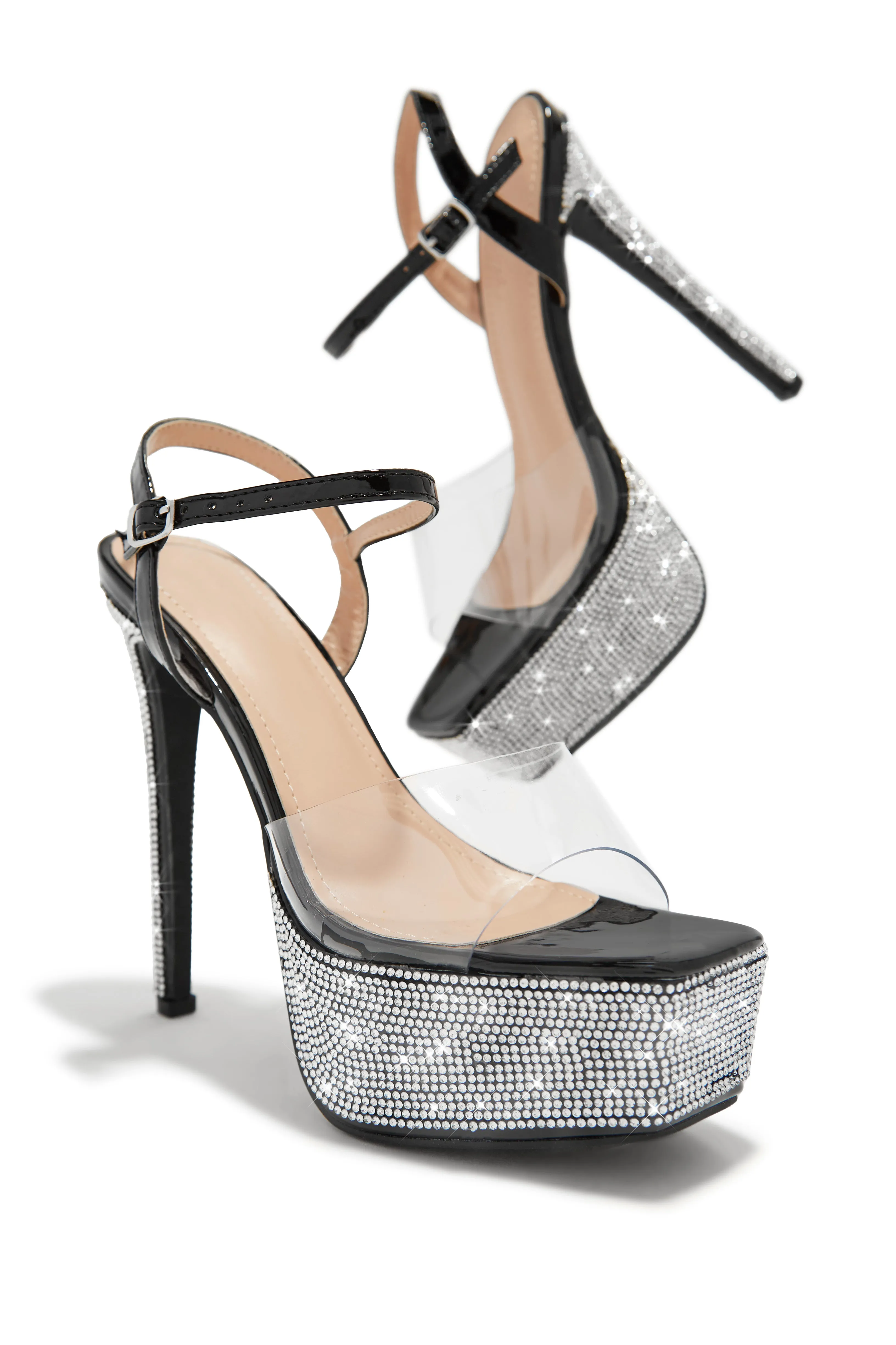 Party Ready Embellished Platform Heels - Black
