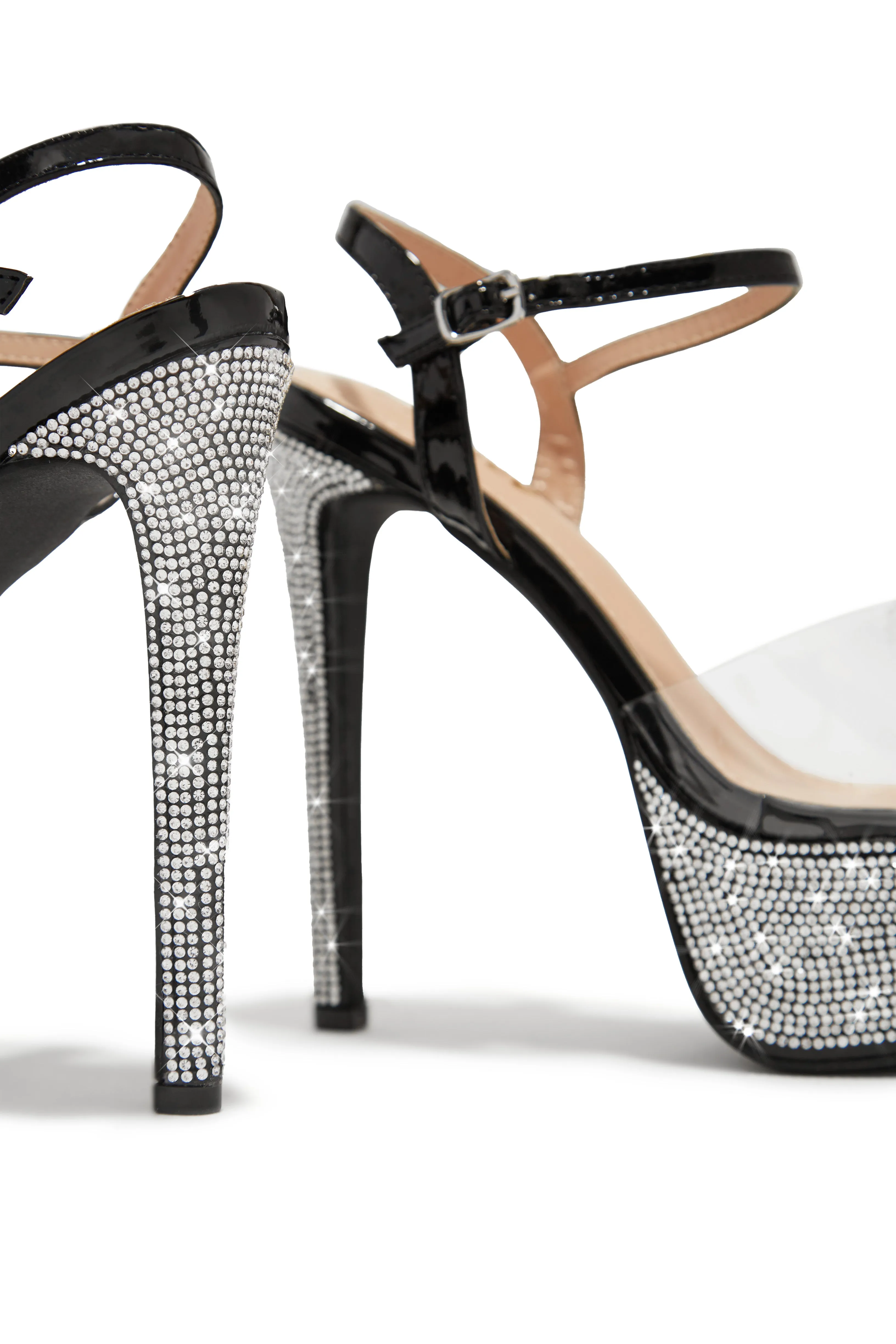 Party Ready Embellished Platform Heels - Black