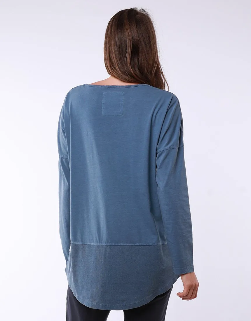 Plus Size Rib Long Sleeve Tee - Steel Blue
