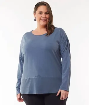 Plus Size Rib Long Sleeve Tee - Steel Blue
