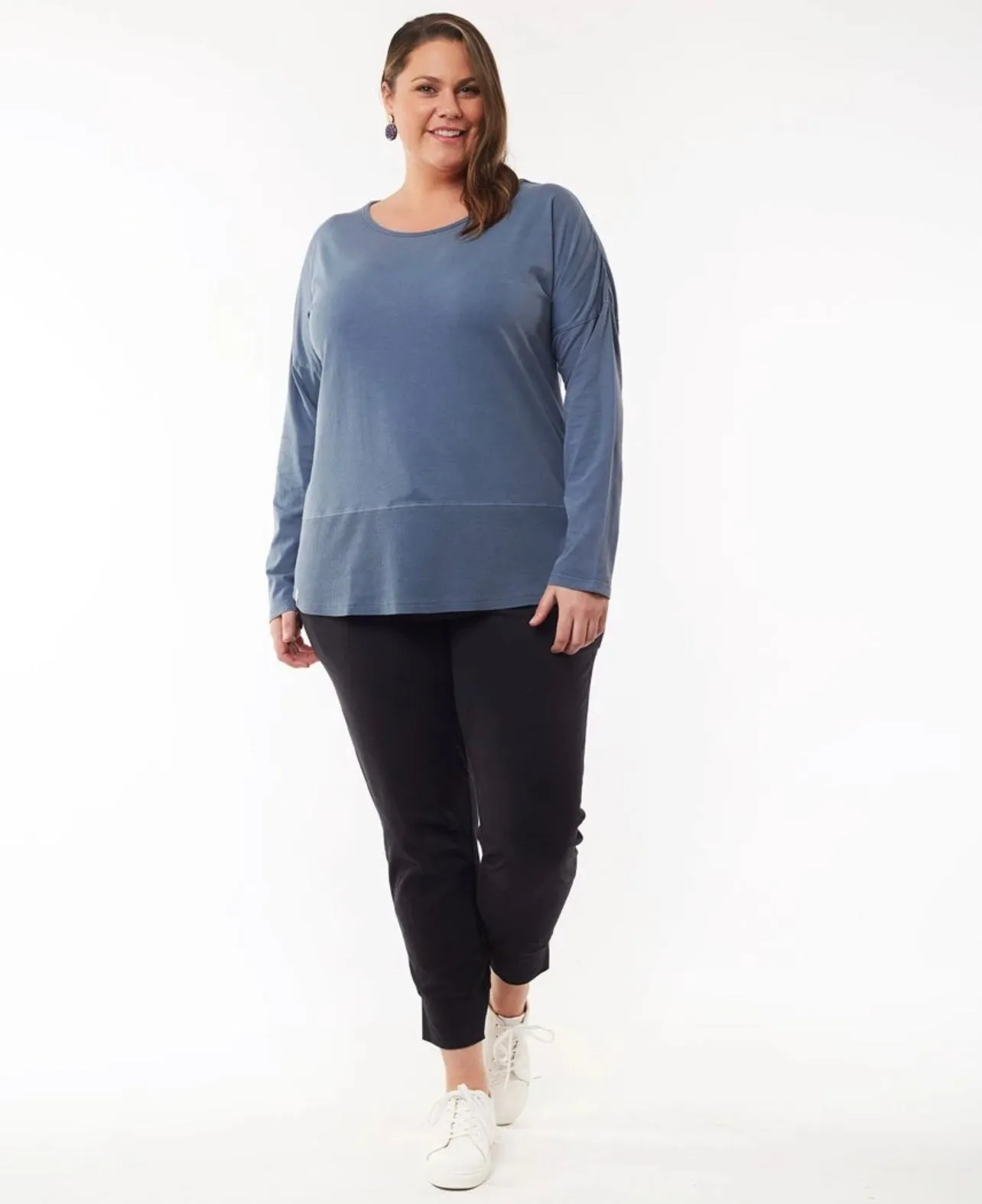 Plus Size Rib Long Sleeve Tee - Steel Blue