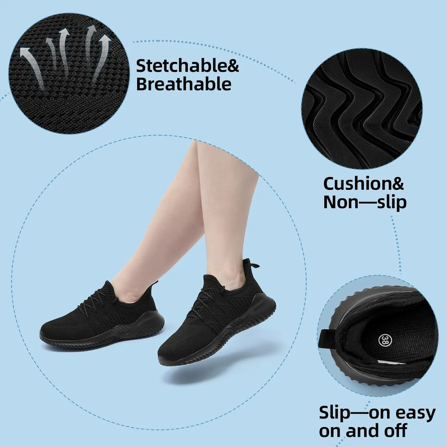 PPQ Womens Slip On Walking ShoesMemory Foam Lightweight Comfort Casual Workout Shoes,Yoga Or Tennis Or Running Sneakers