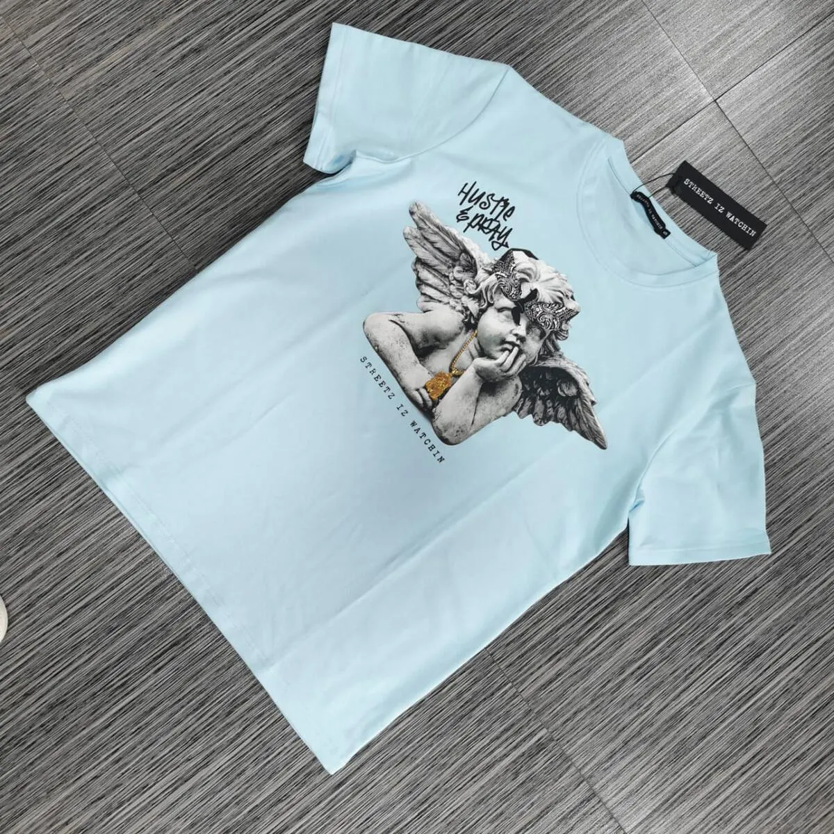 "Hustle & Pray" T-Shirt - Light Blue