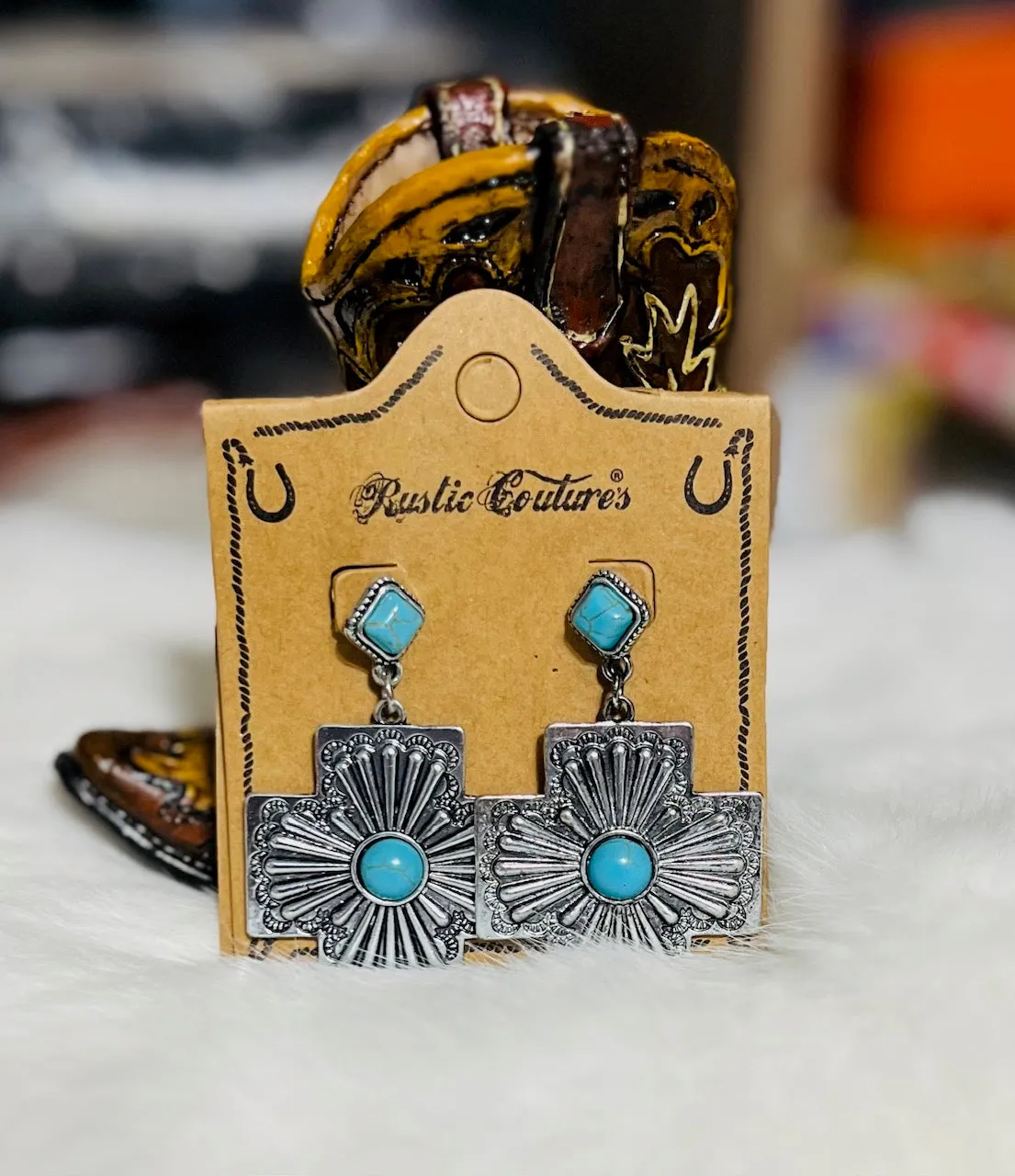 Rustic Couture Southern Cross Fashion Turquoise Stud Back Earrings