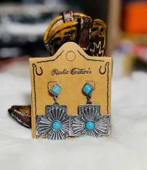 Rustic Couture Southern Cross Fashion Turquoise Stud Back Earrings