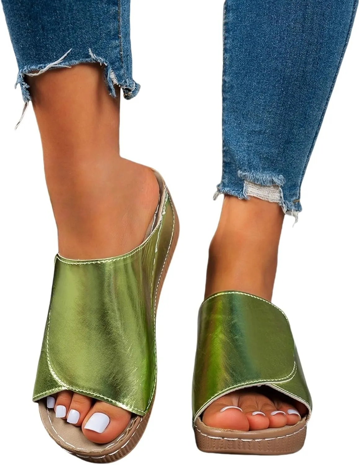 Sandals for Women 2025 Casual Width Wedge Sandals Summer Beach Vacation Breathable Orthopedic Walking Shoes Solid Color Trendy Dress Sandal Platform Slippers Shoes 2025