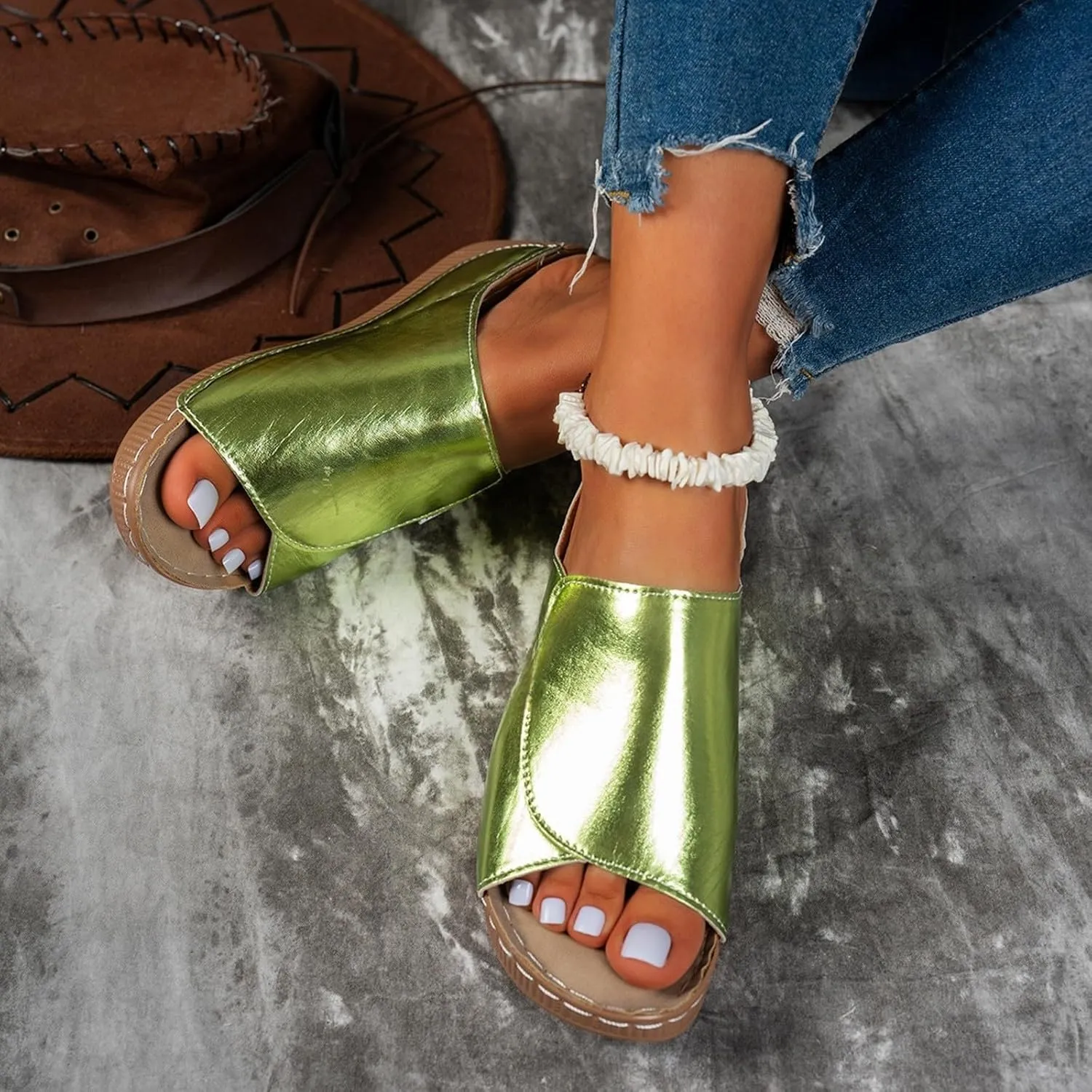 Sandals for Women 2025 Casual Width Wedge Sandals Summer Beach Vacation Breathable Orthopedic Walking Shoes Solid Color Trendy Dress Sandal Platform Slippers Shoes 2025