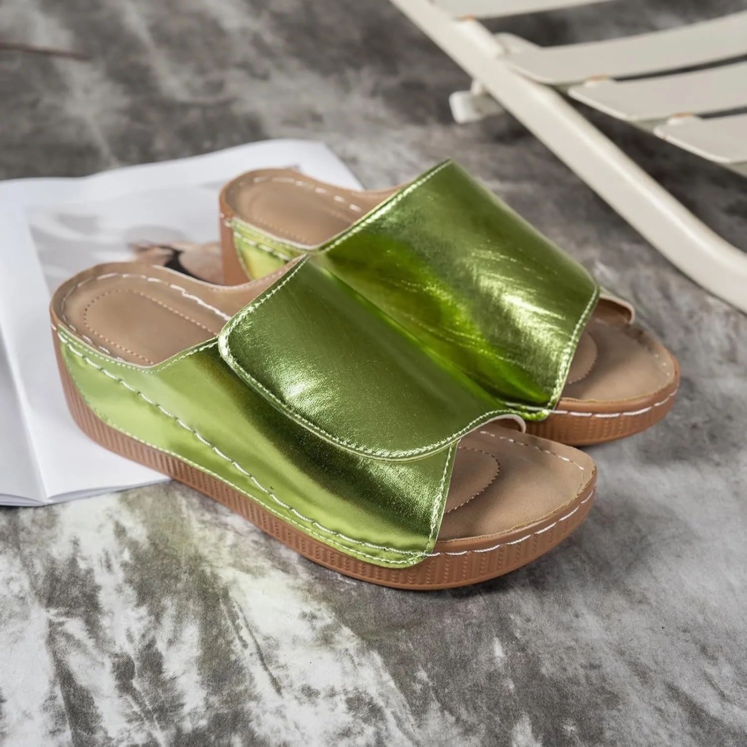 Sandals for Women 2025 Casual Width Wedge Sandals Summer Beach Vacation Breathable Orthopedic Walking Shoes Solid Color Trendy Dress Sandal Platform Slippers Shoes 2025