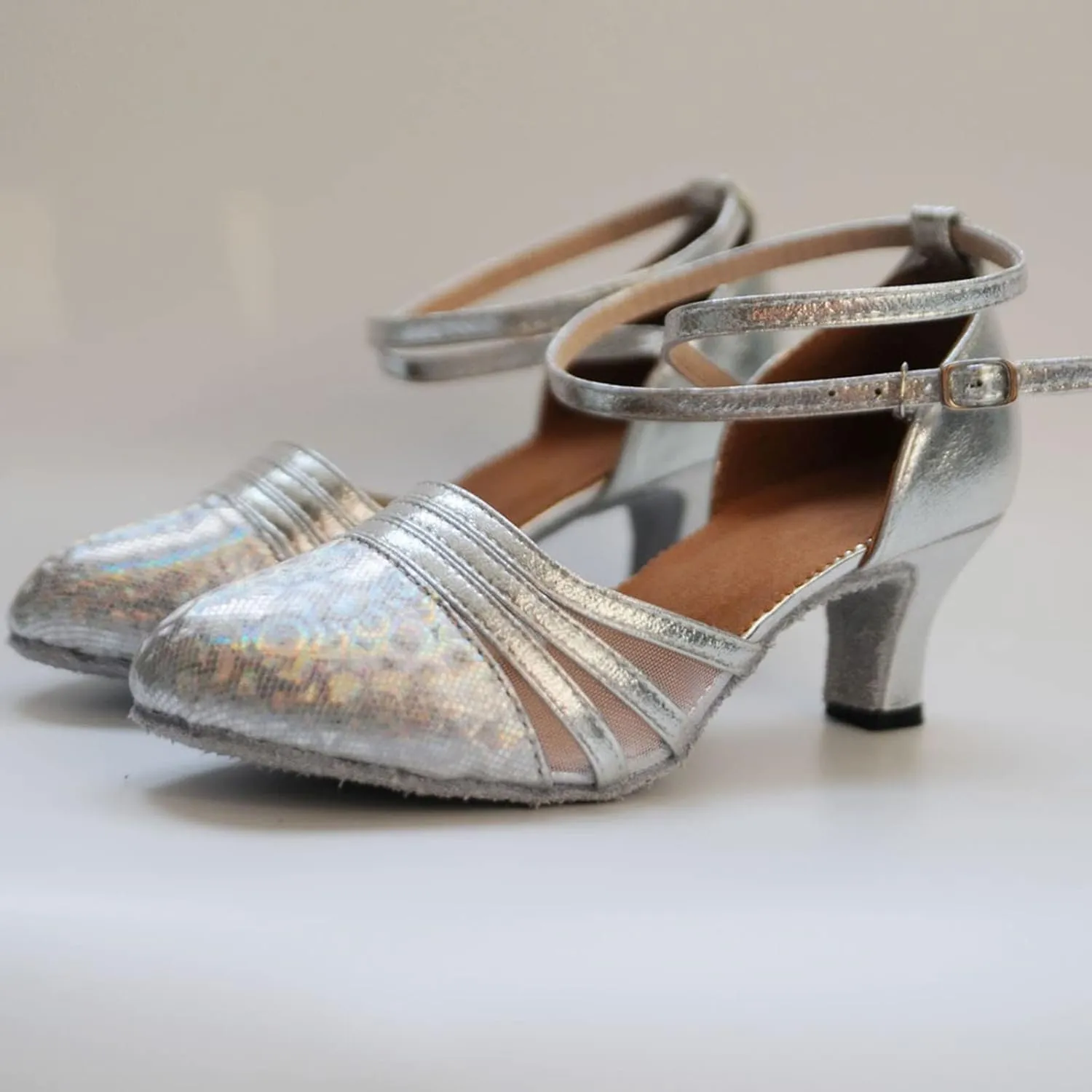 Sandals for Women Latin Dance Shoes Ballroom Tango Mid Heel Party Sequin Bling Sandals Performance Dance Shoes