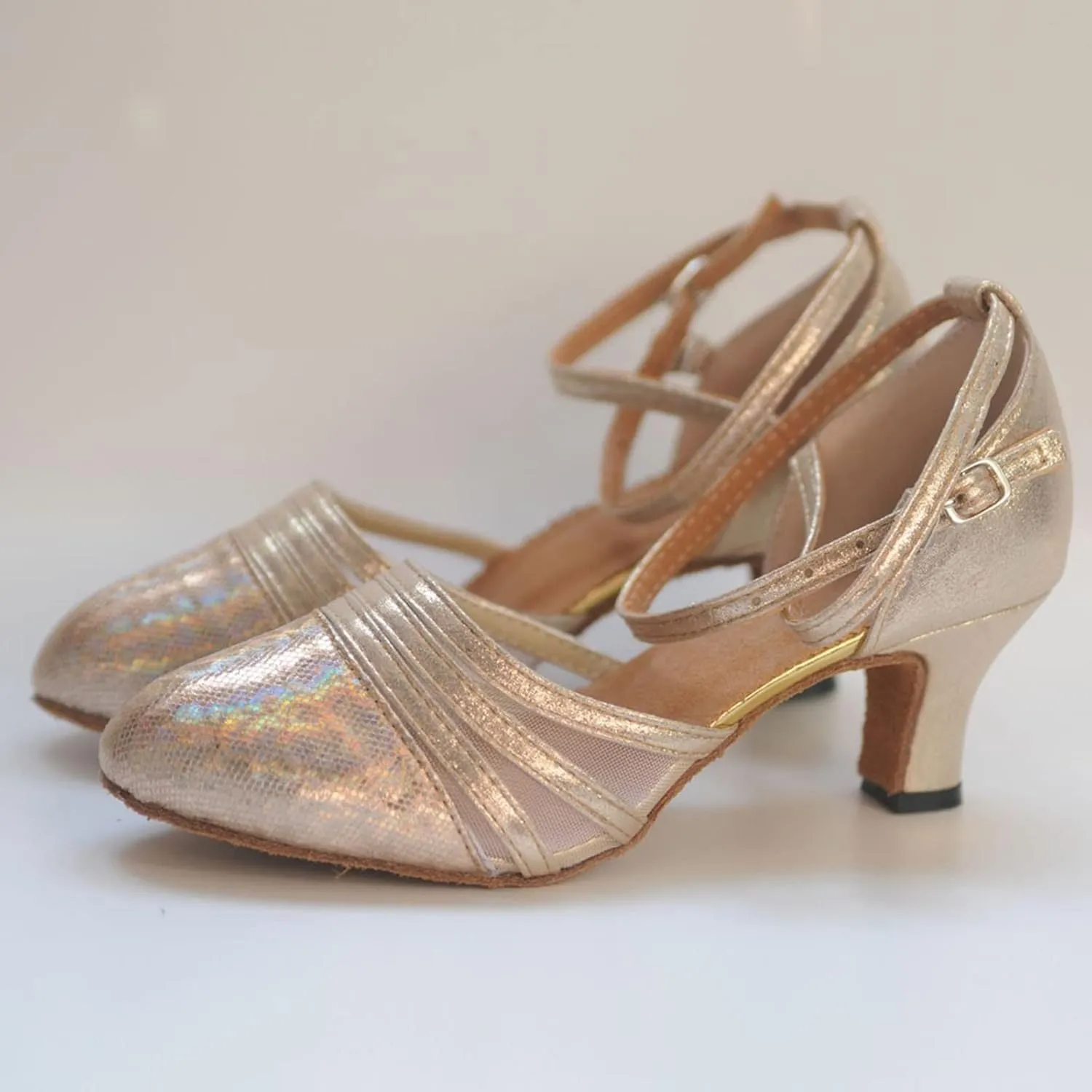 Sandals for Women Latin Dance Shoes Ballroom Tango Mid Heel Party Sequin Bling Sandals Performance Dance Shoes