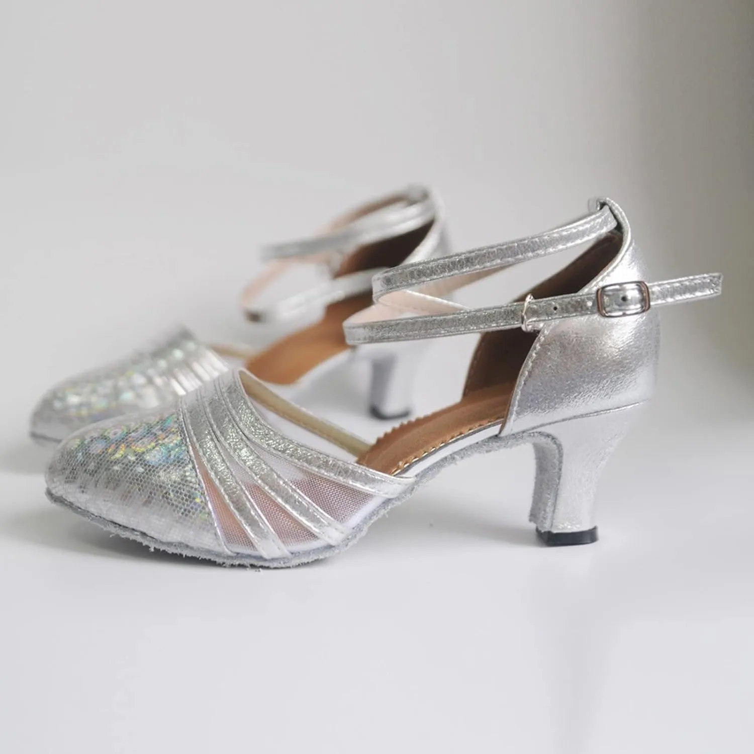 Sandals for Women Latin Dance Shoes Ballroom Tango Mid Heel Party Sequin Bling Sandals Performance Dance Shoes