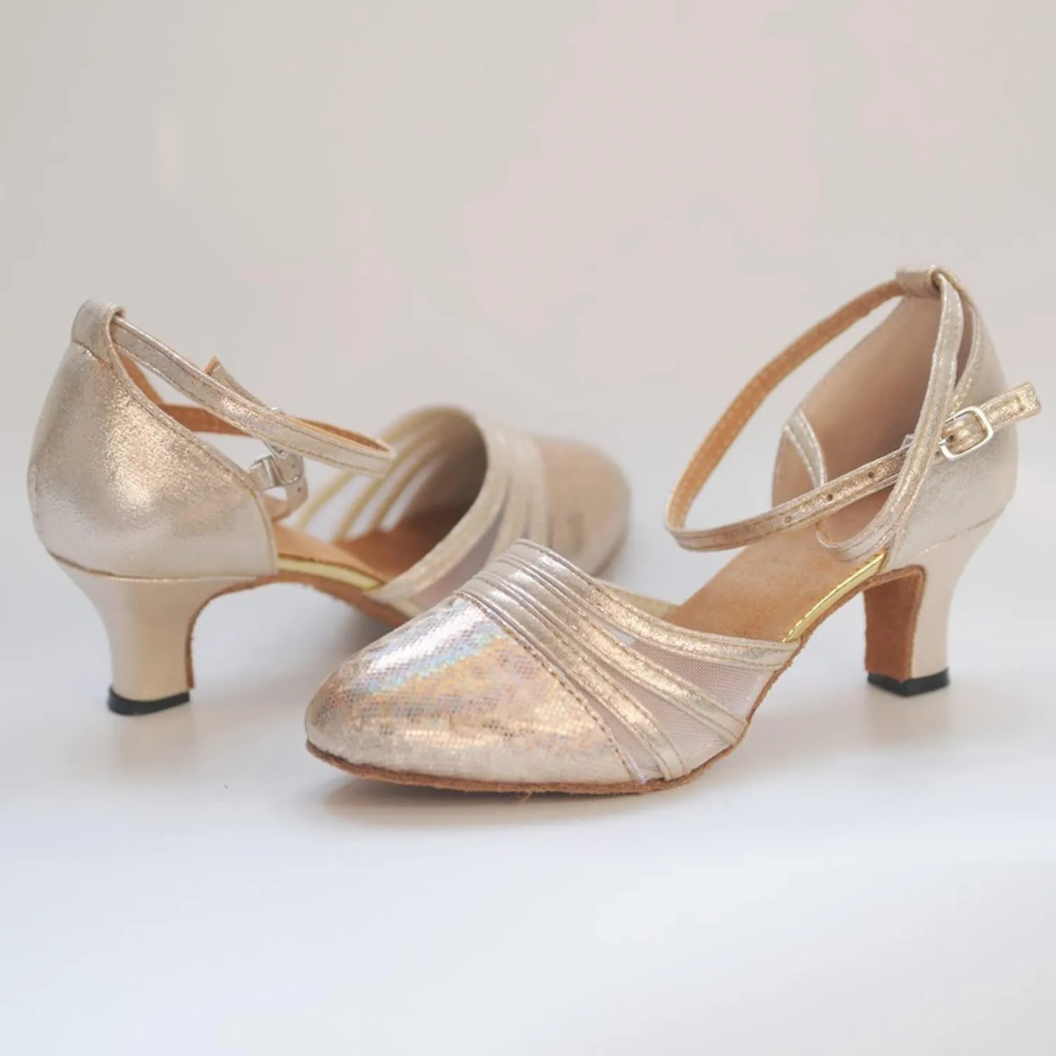 Sandals for Women Latin Dance Shoes Ballroom Tango Mid Heel Party Sequin Bling Sandals Performance Dance Shoes