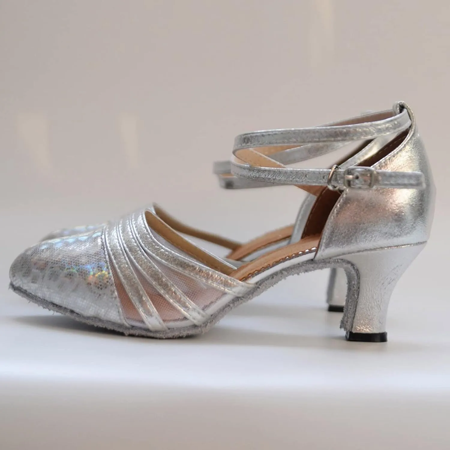 Sandals for Women Latin Dance Shoes Ballroom Tango Mid Heel Party Sequin Bling Sandals Performance Dance Shoes