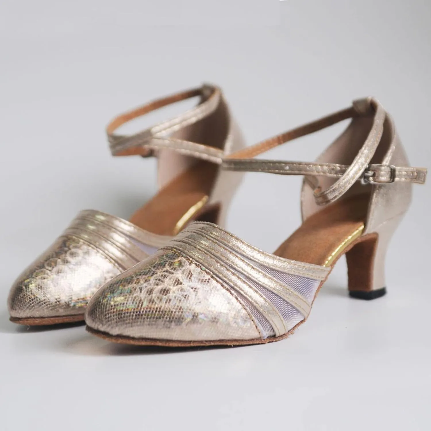 Sandals for Women Latin Dance Shoes Ballroom Tango Mid Heel Party Sequin Bling Sandals Performance Dance Shoes