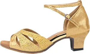 Shoes for Women Ladies Peep Toe Kitten Low Block Ankle Strap Ballet Flats Ballroom Latin Salsa Performance Dance Shoes