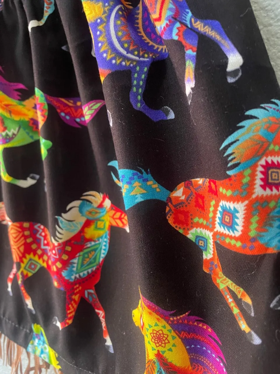 Skirt Cowgirl Horse Print Skirt, Cowboy Print, Suede Fringe