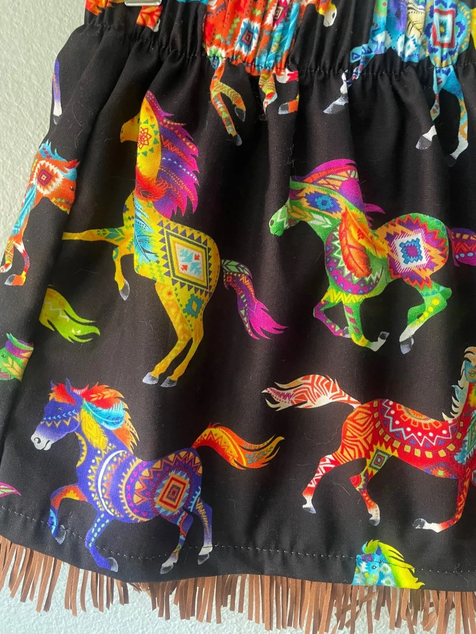 Skirt Cowgirl Horse Print Skirt, Cowboy Print, Suede Fringe