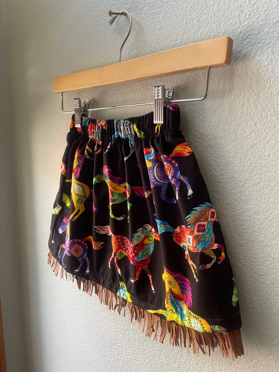 Skirt Cowgirl Horse Print Skirt, Cowboy Print, Suede Fringe