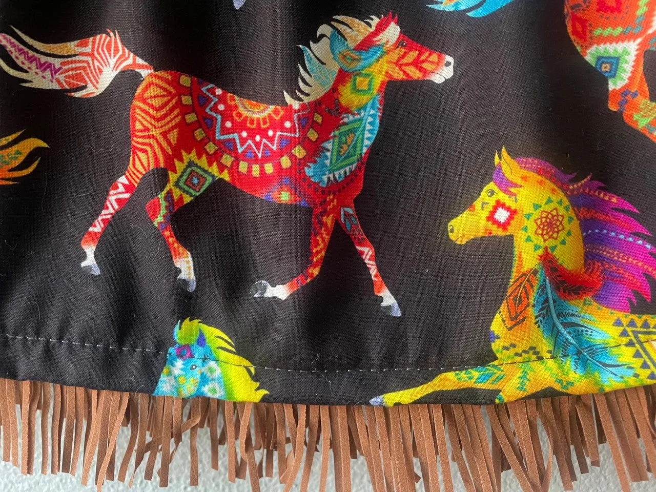 Skirt Cowgirl Horse Print Skirt, Cowboy Print, Suede Fringe