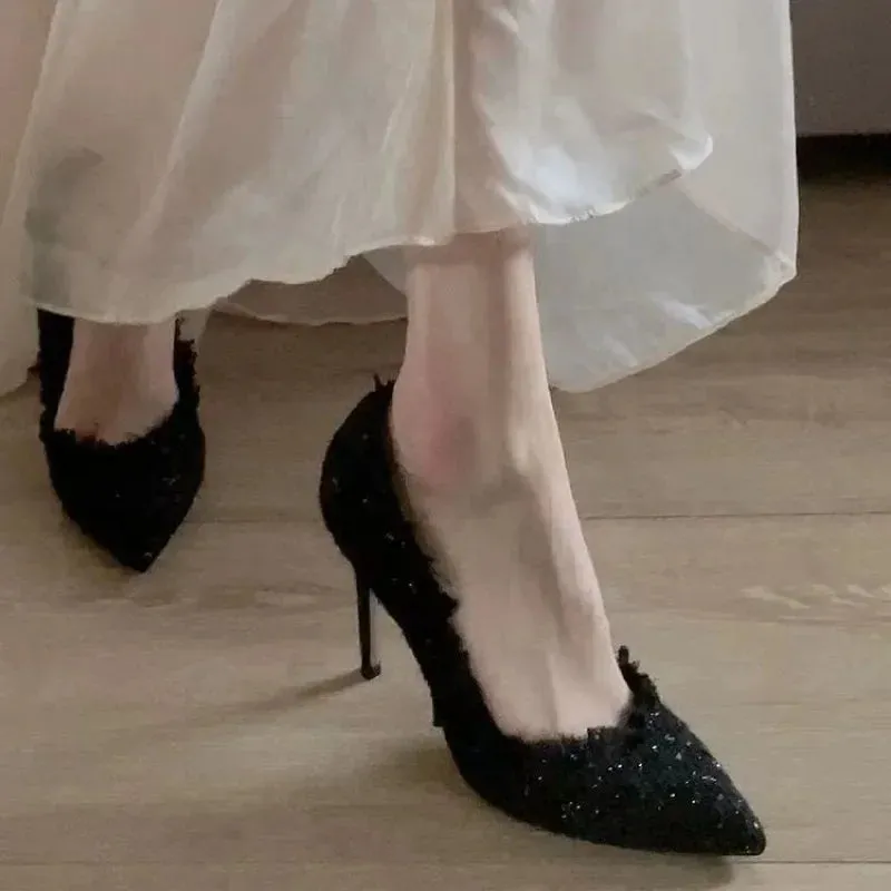 Solid Color Pointed Elegant Outdoor Slip-On Summer 2024 High Heel