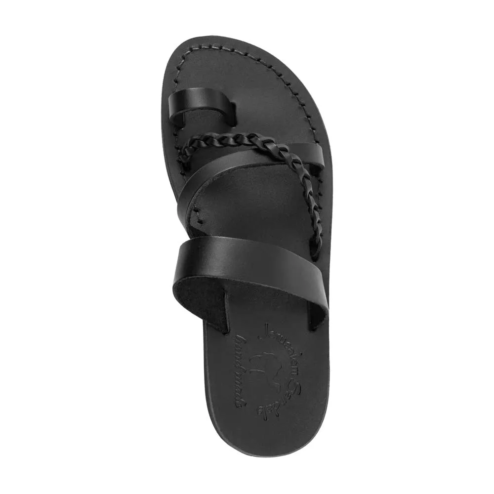 Sophia - Leather Braided Flat Sandal | Black