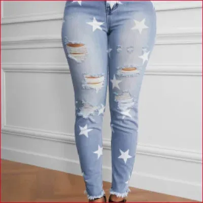 Star-Printed Ripped Details Jeans: Casual-Cool Style