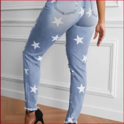 Star-Printed Ripped Details Jeans: Casual-Cool Style