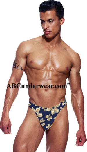 Stylish Blue Tropical Men's Thong Swimsuit for the Fashion-forward Beachgoer