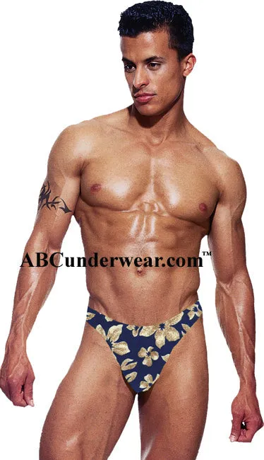 Stylish Blue Tropical Men's Thong Swimsuit for the Fashion-forward Beachgoer