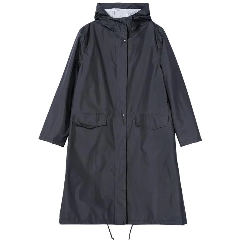 Stylish Long Hooded Waterproof Rain Jacket for All Seasons